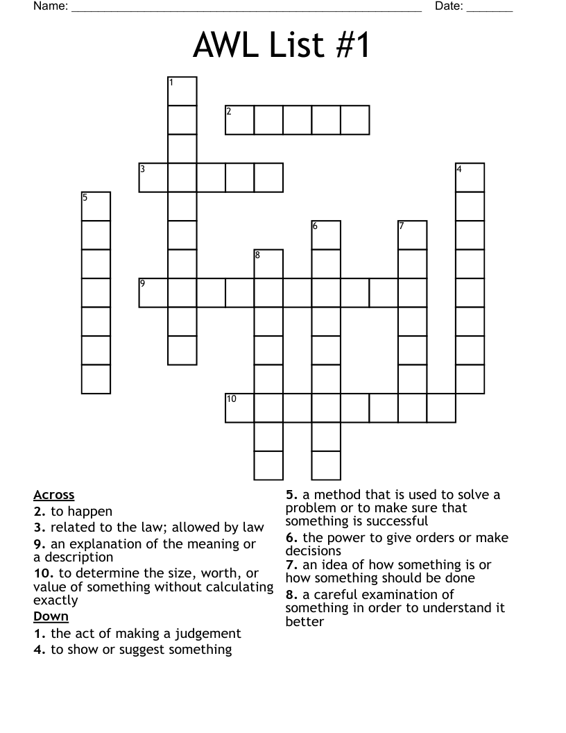AWL List 1 Crossword WordMint