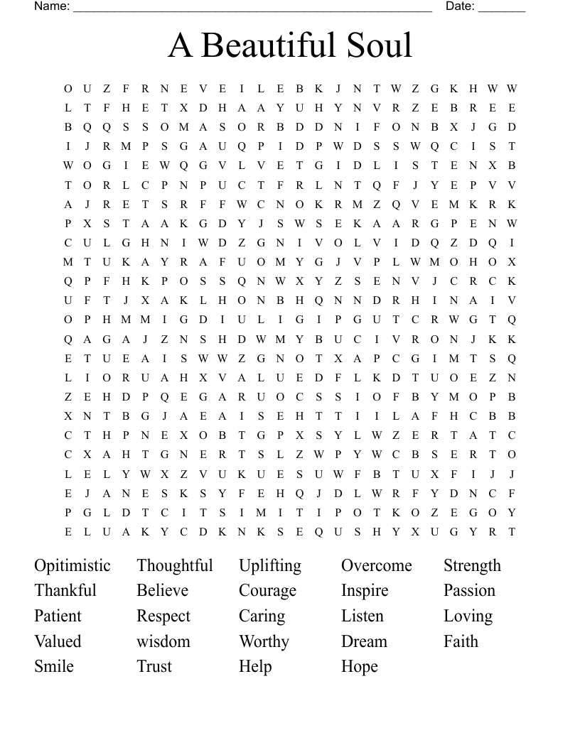 A Beautiful Soul Word Search WordMint