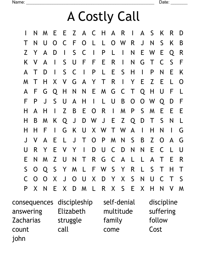 A Costly Call Word Search WordMint