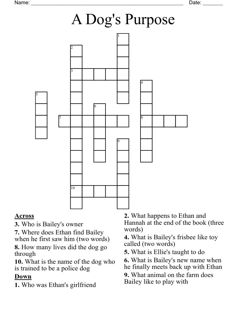 A Dog's Purpose Crossword WordMint