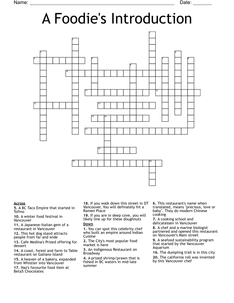 A Foodie's Introduction Crossword WordMint
