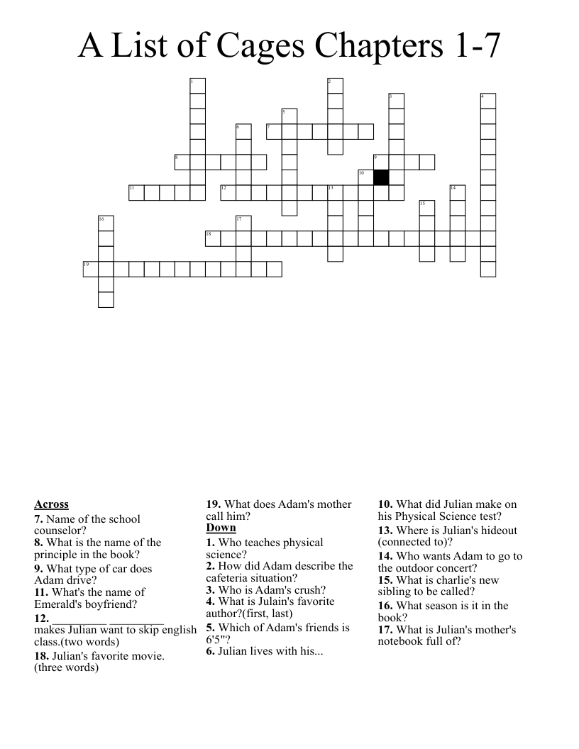 A List of Cages Chapters 17 Crossword WordMint