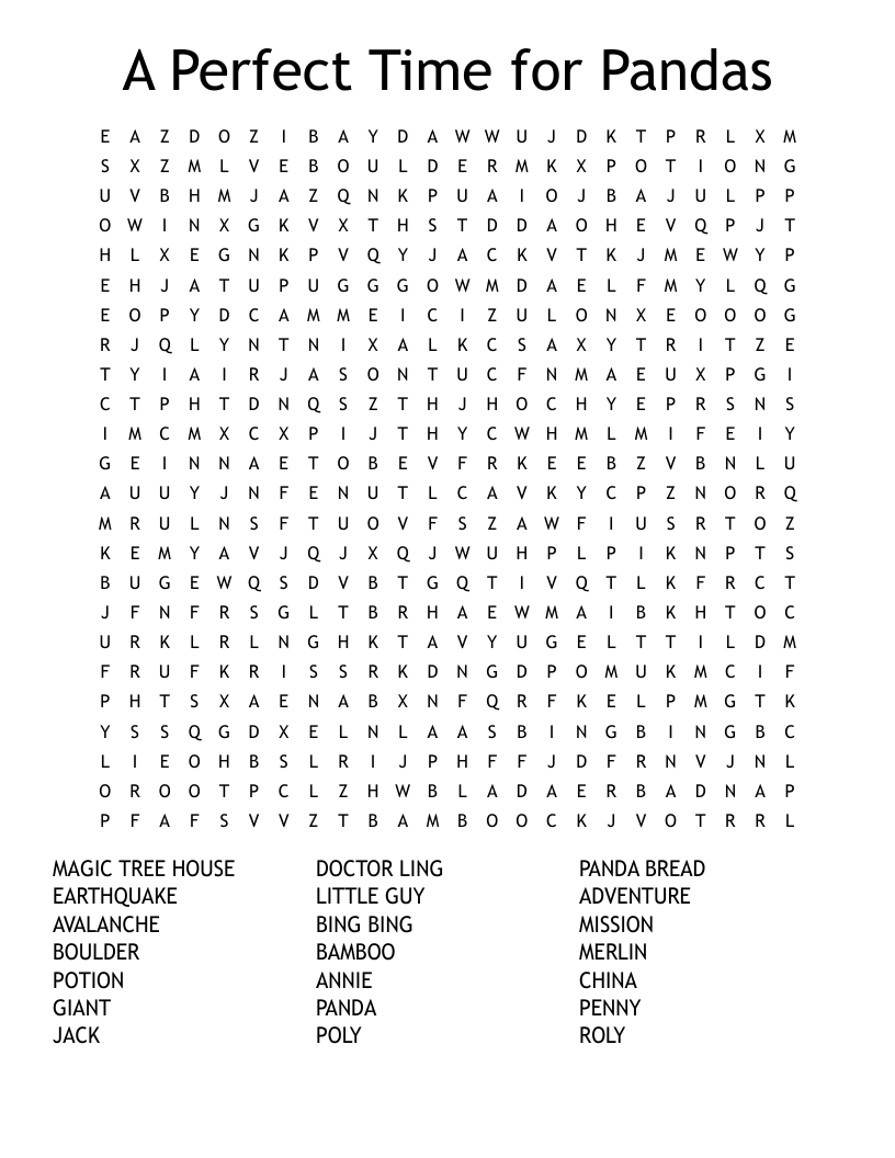 A Perfect Time for Pandas Word Search WordMint