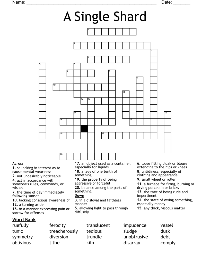 A Single Shard Vocabulary 1 4 Crossword Puzzle vrogue.co