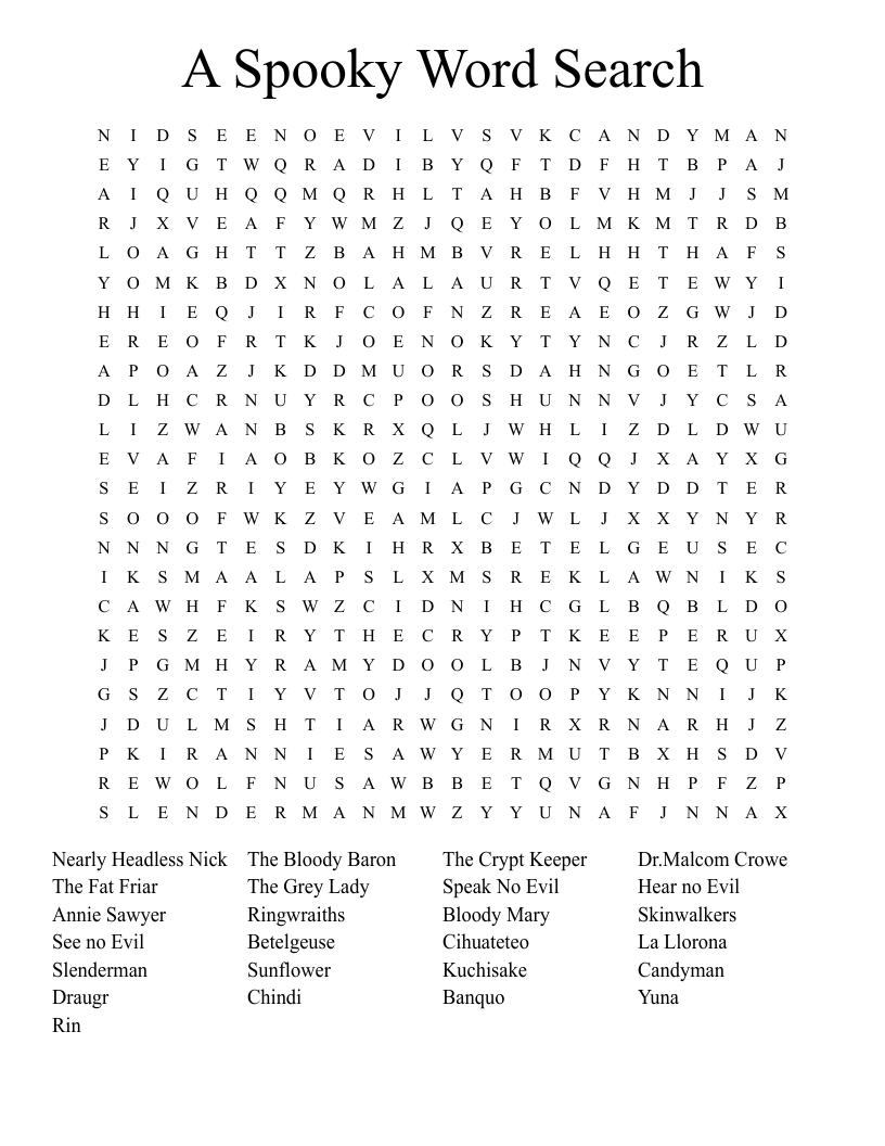 A Spooky Word Search WordMint