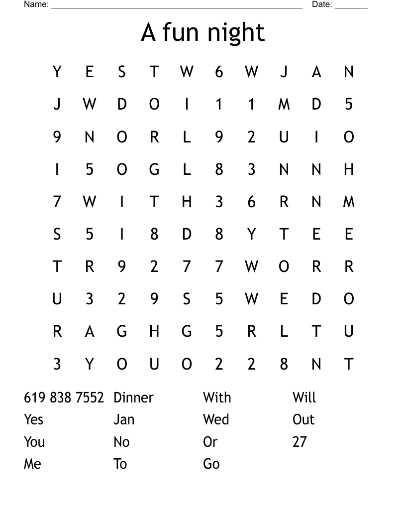 A fun night Word Search WordMint
