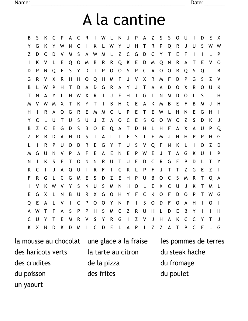 A la cantine Word Search WordMint