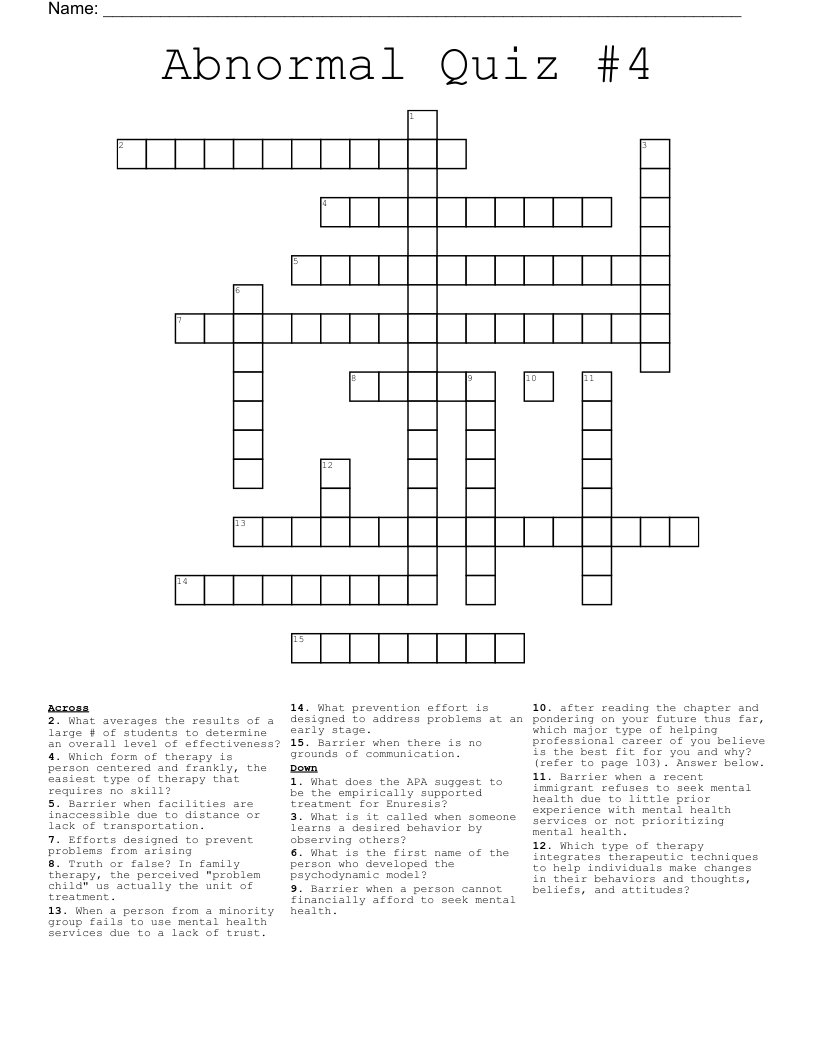 Abnormal Quiz 4 Crossword WordMint