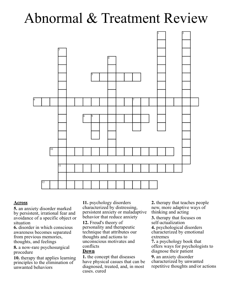 Abnormal & Treatment Review Crossword WordMint