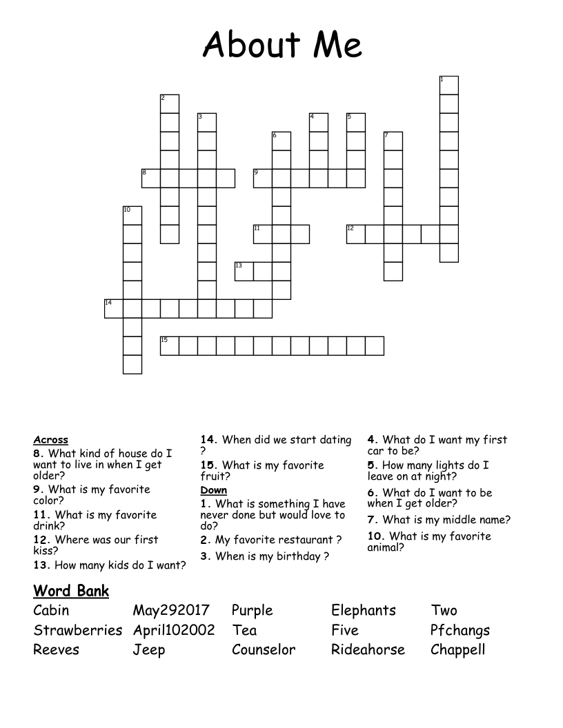 About Me Crossword - WordMint