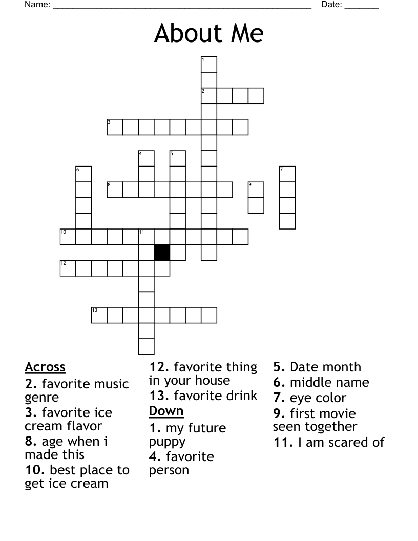 About Me Crossword - WordMint