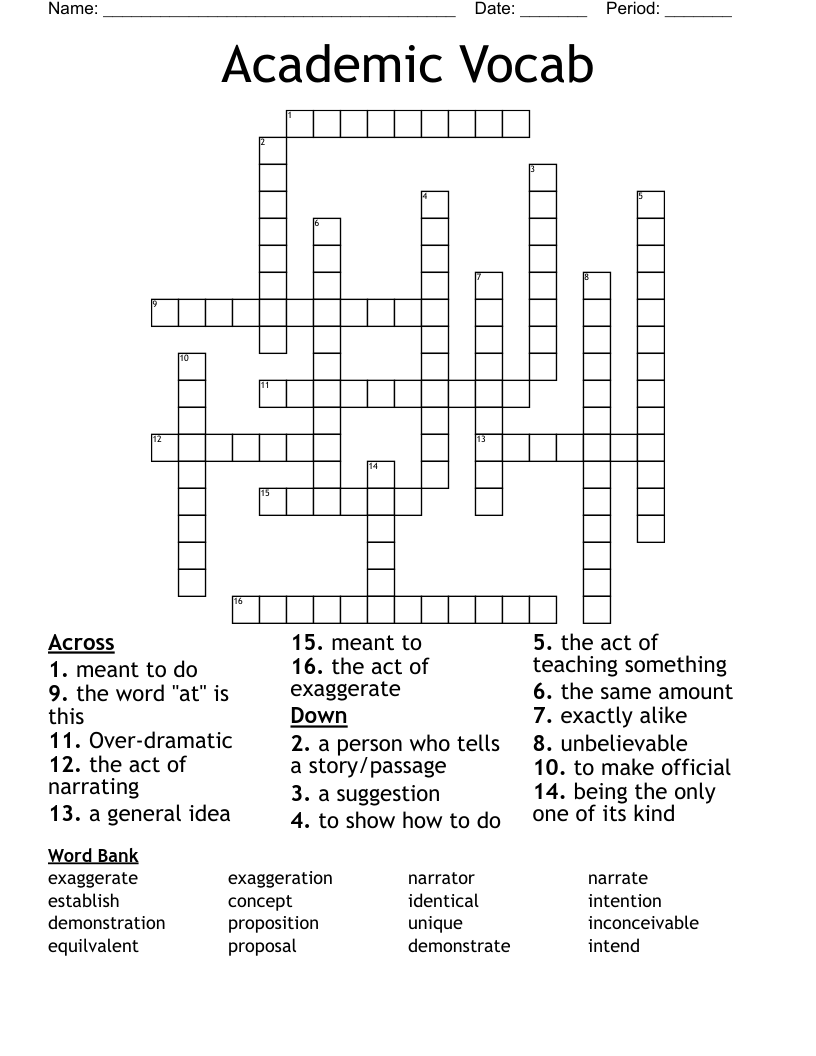 Academic Vocab Crossword WordMint