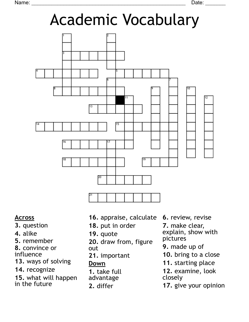 Academic Vocabulary Crossword - WordMint