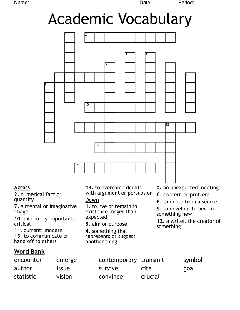 Academic Vocabulary Crossword WordMint