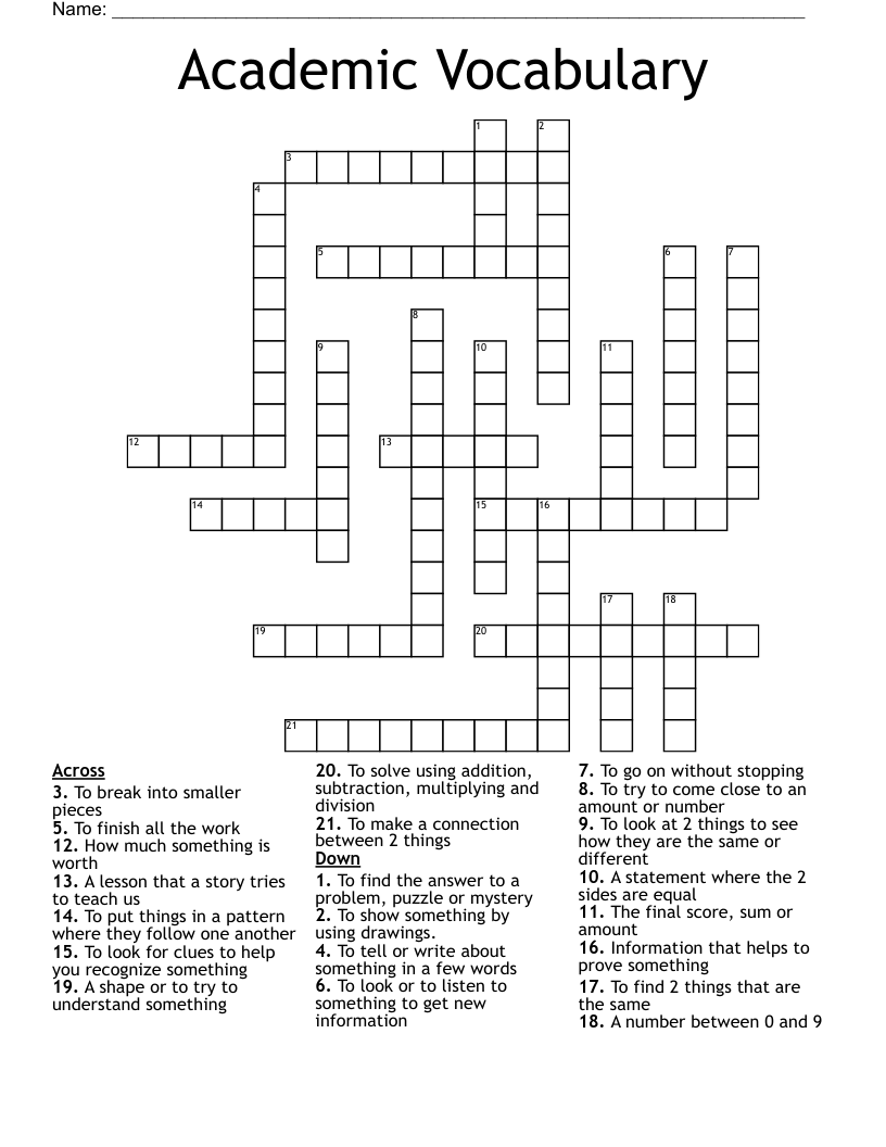Academic Vocabulary Crossword - WordMint