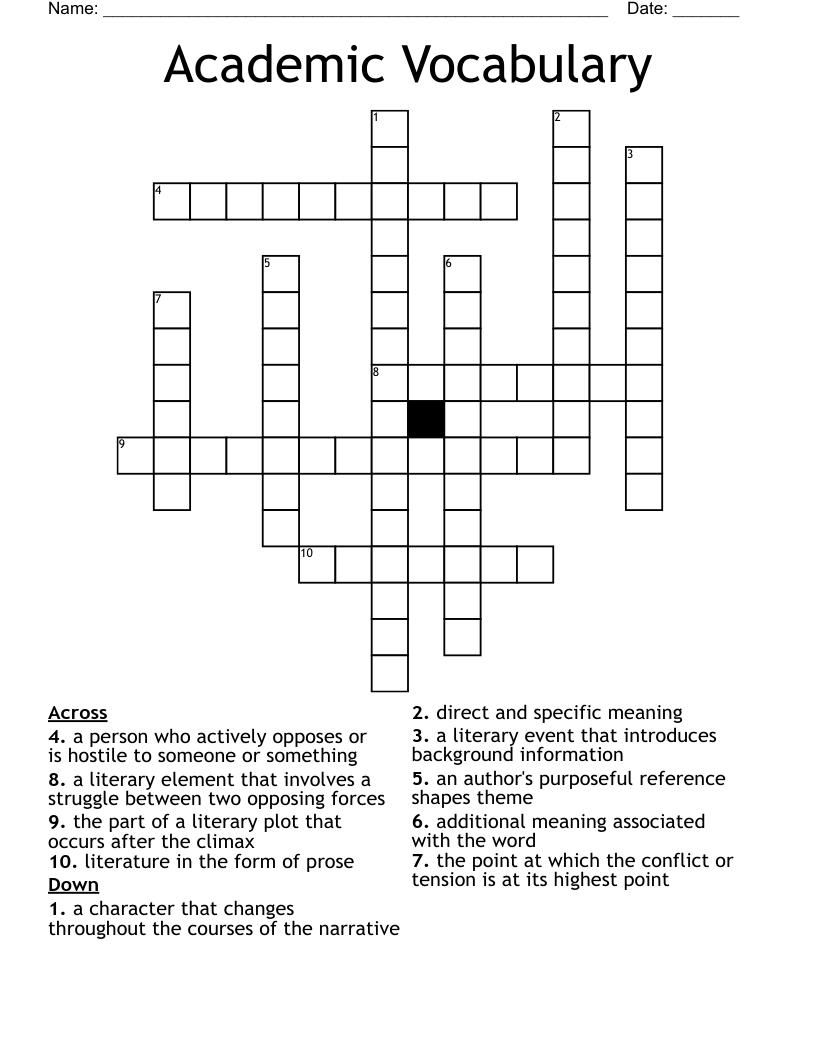 Academic Vocabulary Crossword WordMint