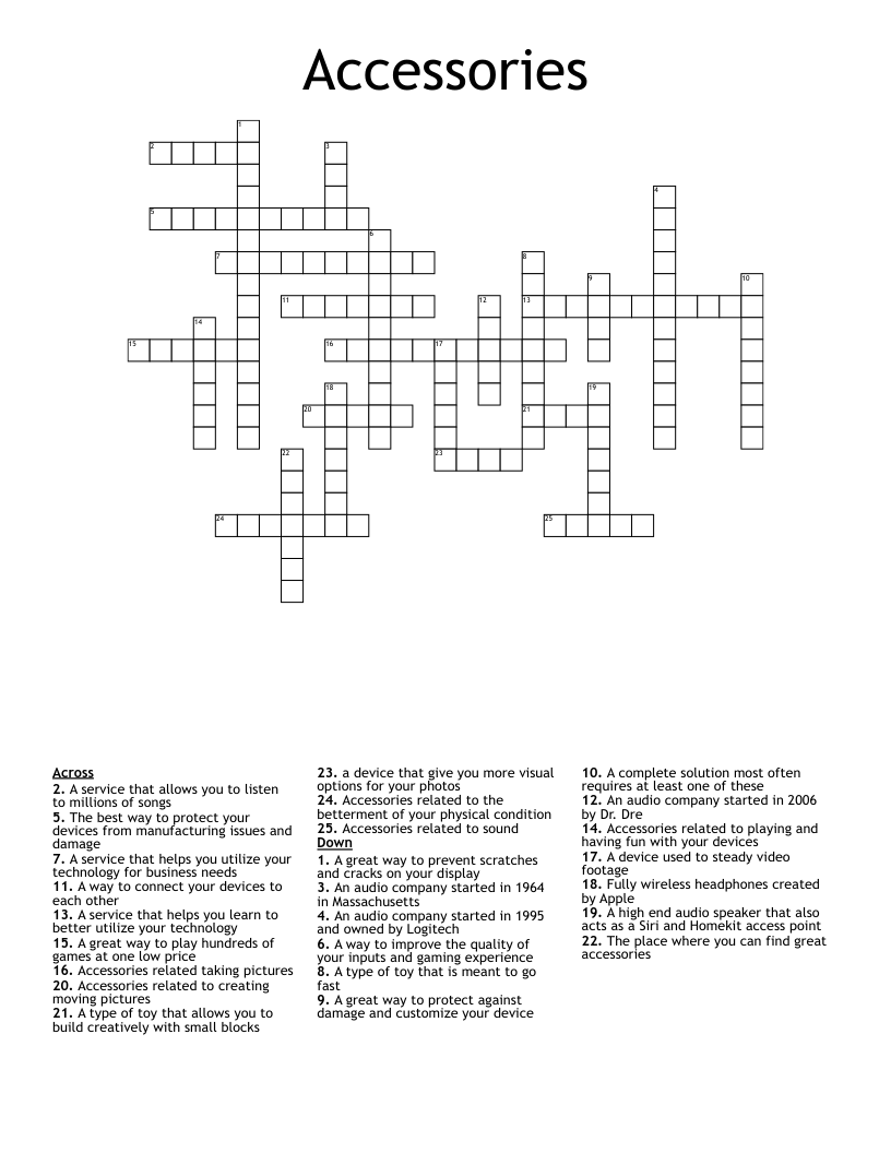 Accessories Crossword WordMint