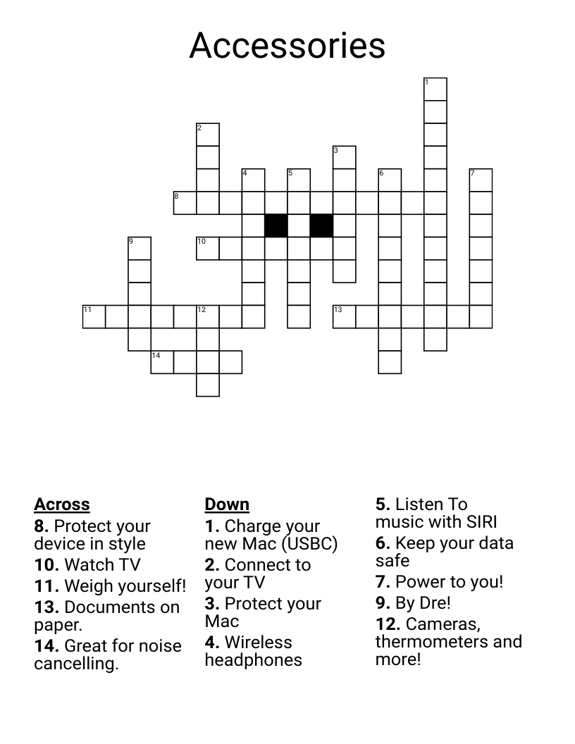 Accessories Crossword WordMint