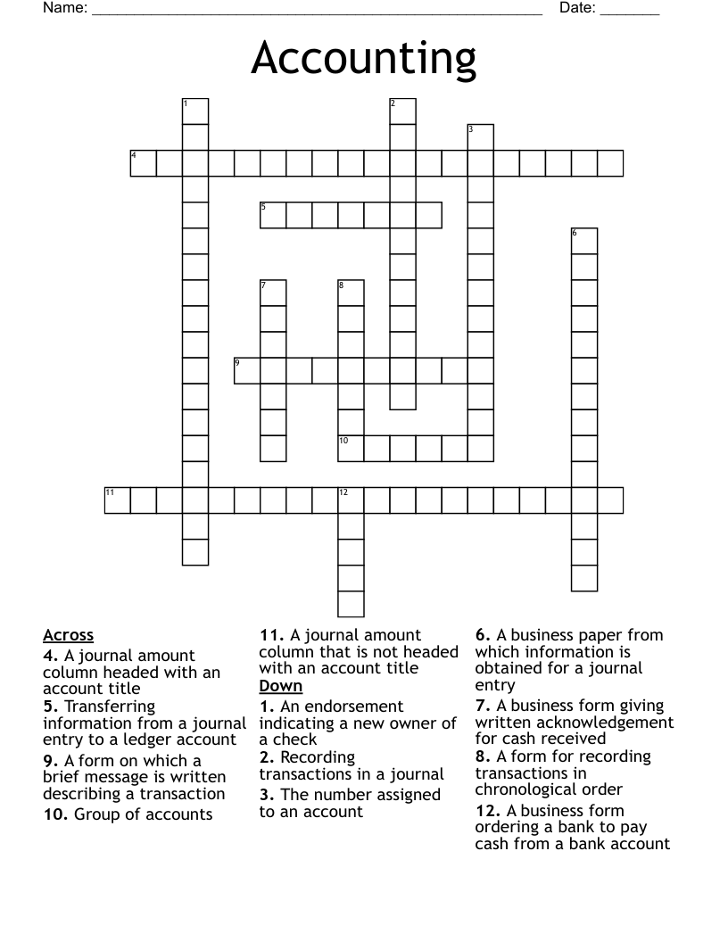 Accounting & Auditing Crosswords, Word Searches, Bingo Cards WordMint