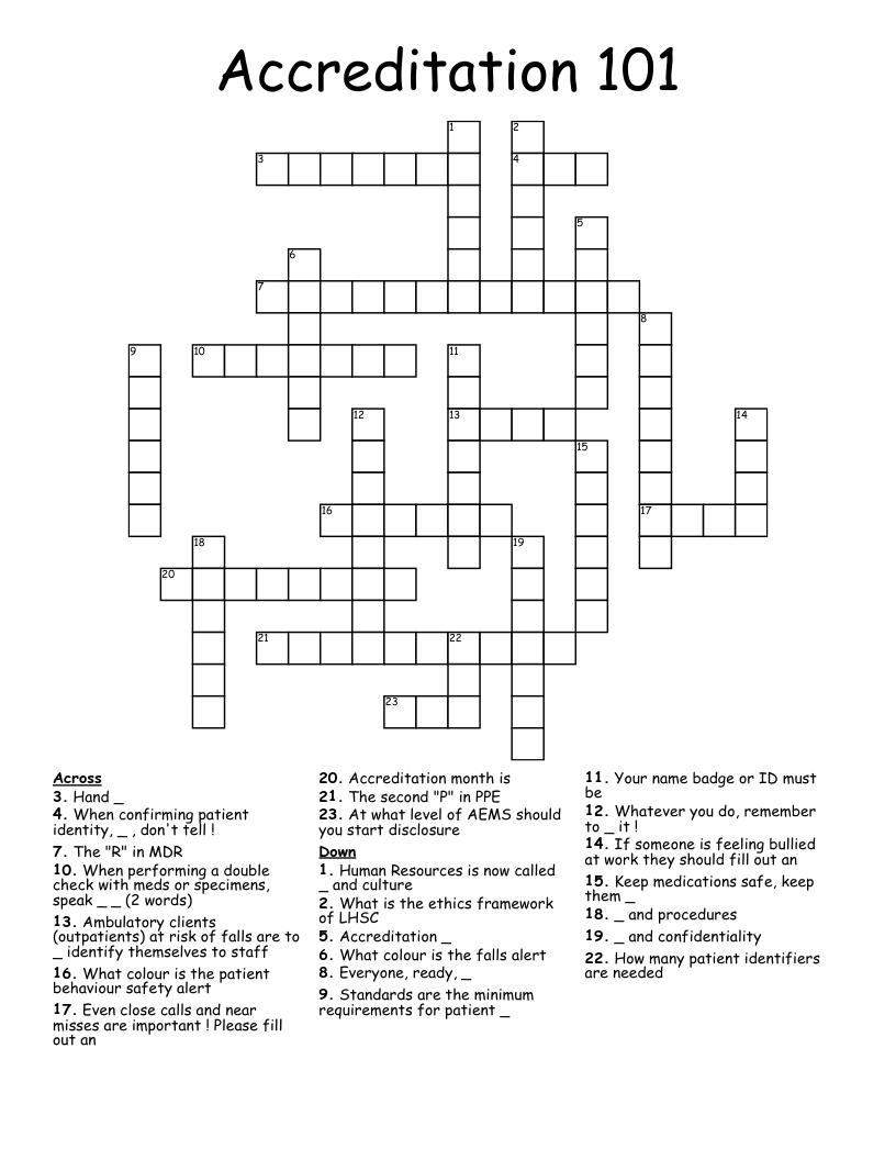 Accreditation 101 Crossword WordMint