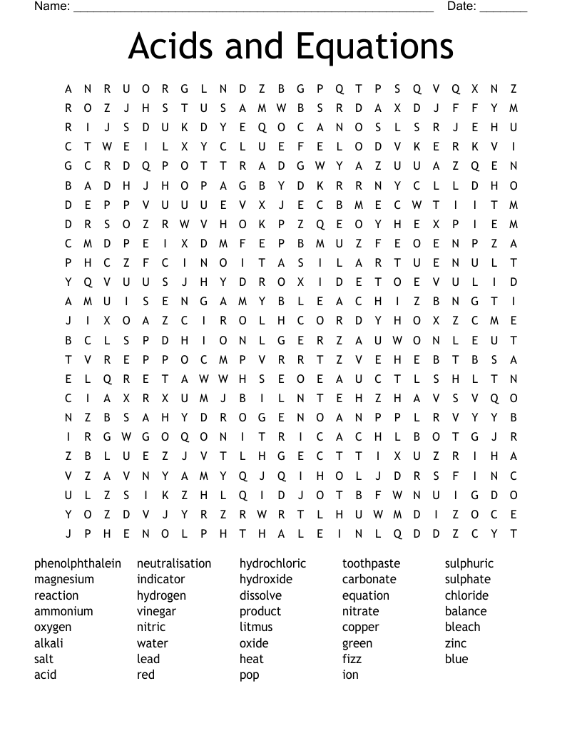 acids and alkali Word Search WordMint