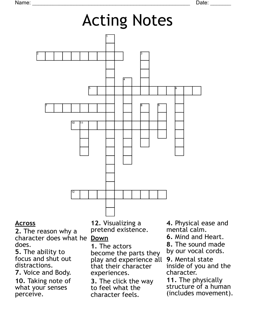 Acting Notes Crossword WordMint