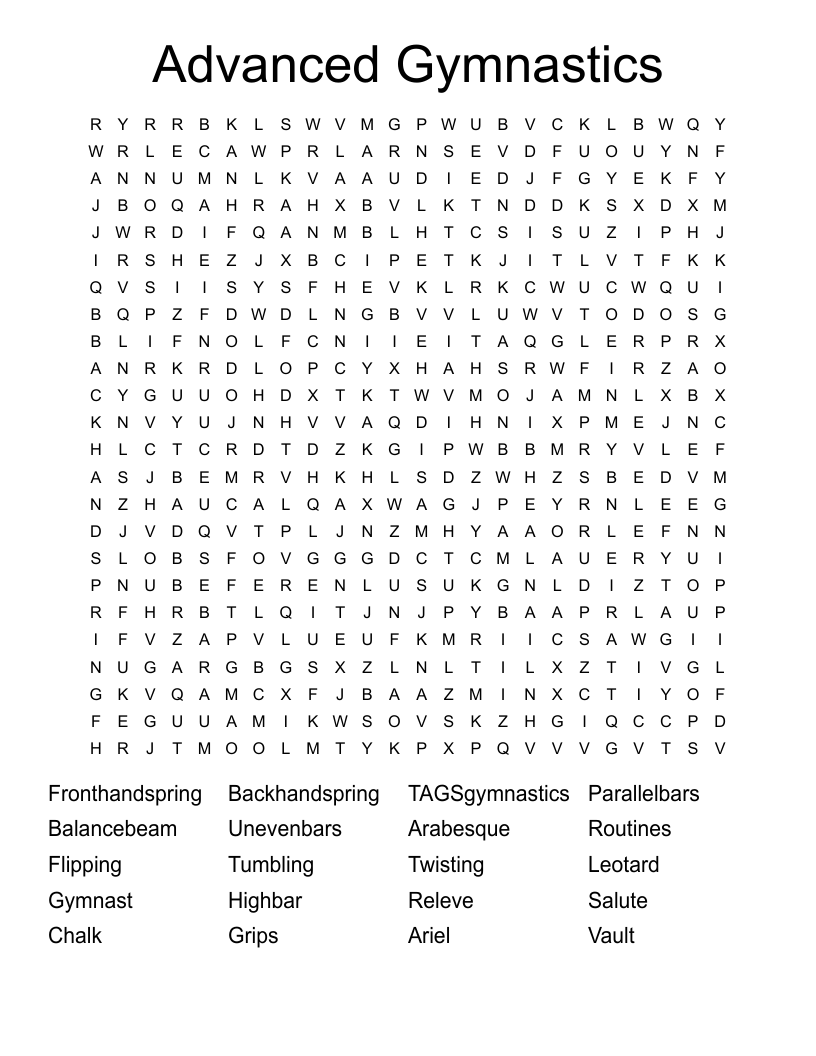Advanced Gymnastics Word Search WordMint