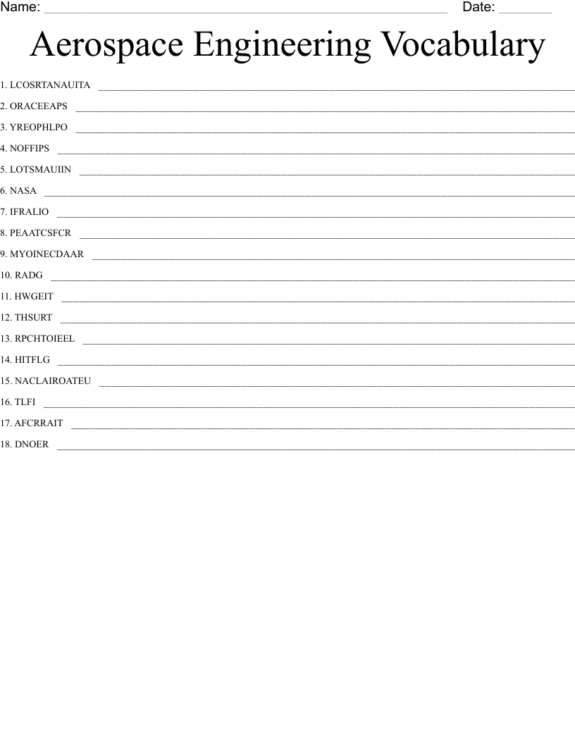 Aerospace Engineering Vocabulary Word Scramble WordMint