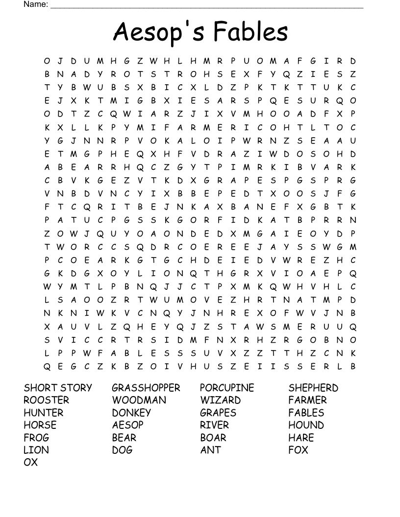 Aesop's Fables Word Search WordMint