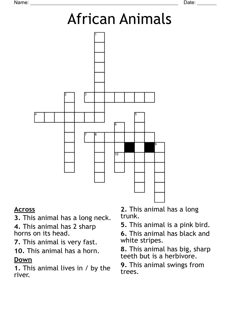 African Animals Crossword WordMint