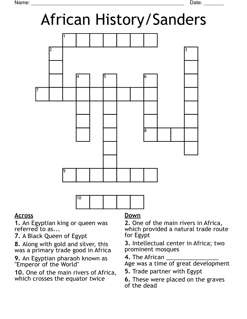 African History/Sanders Crossword WordMint