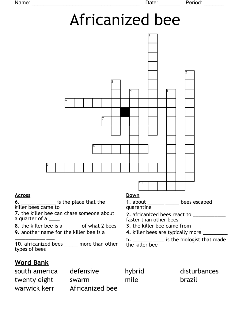 Africanized bee Crossword WordMint