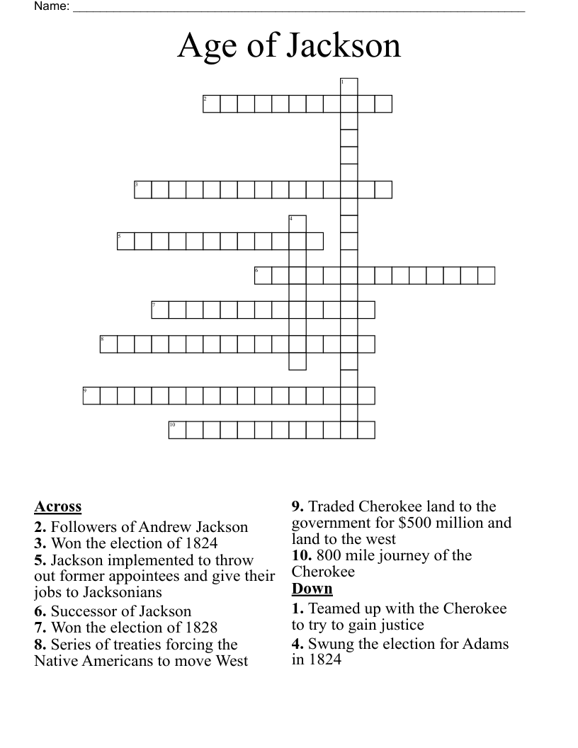 Age of Jackson Crossword WordMint