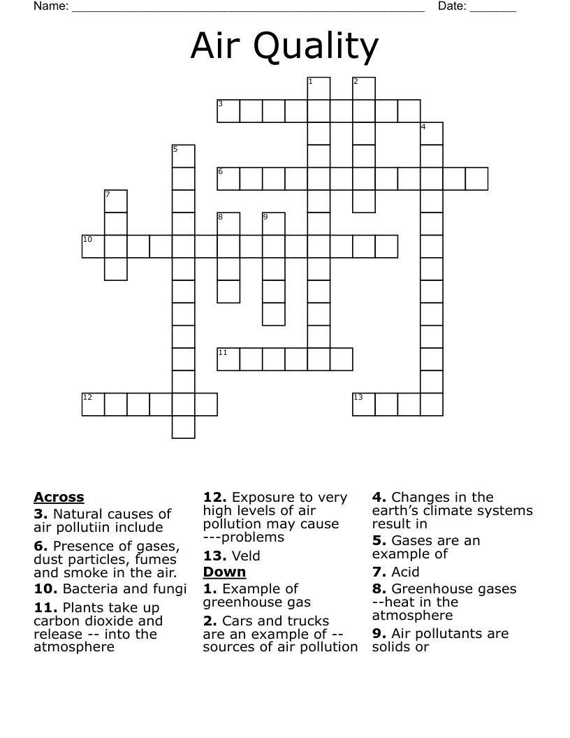 Air Quality Crossword - WordMint