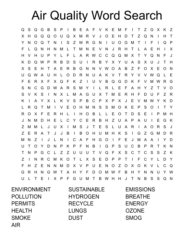 Air Quality Word Search WordMint