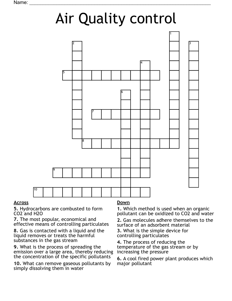 Air Quality control Crossword - WordMint