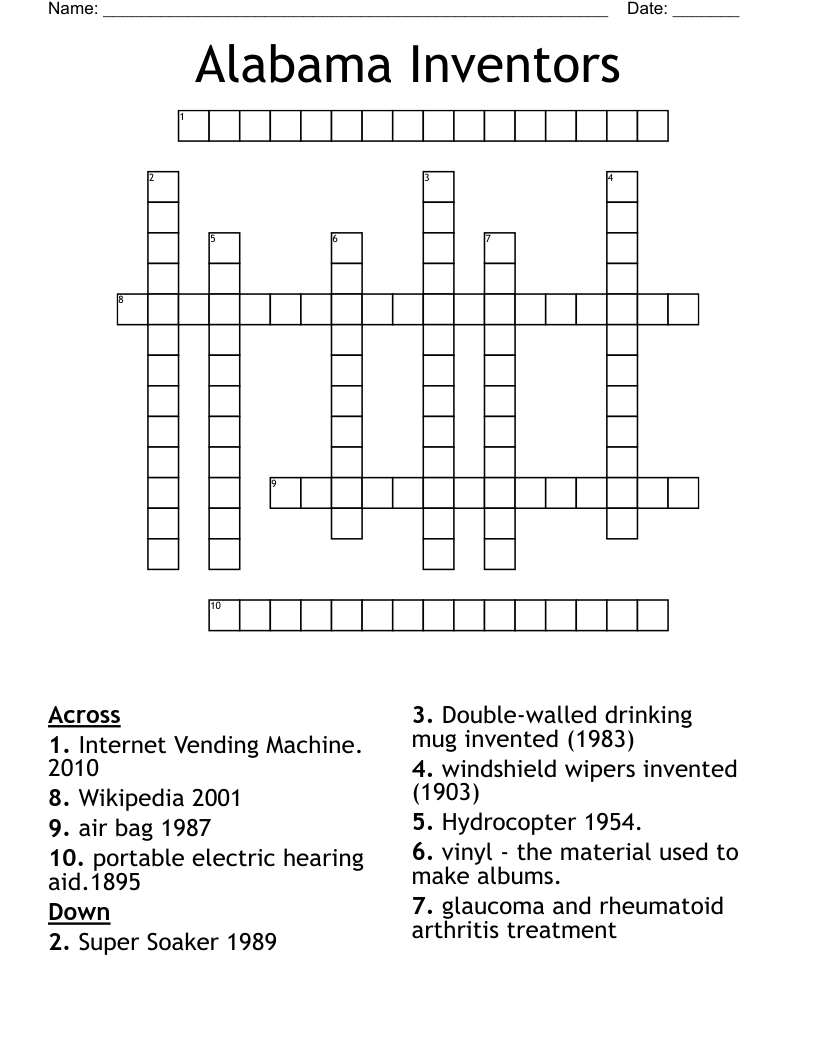 Alabama Inventors Crossword WordMint