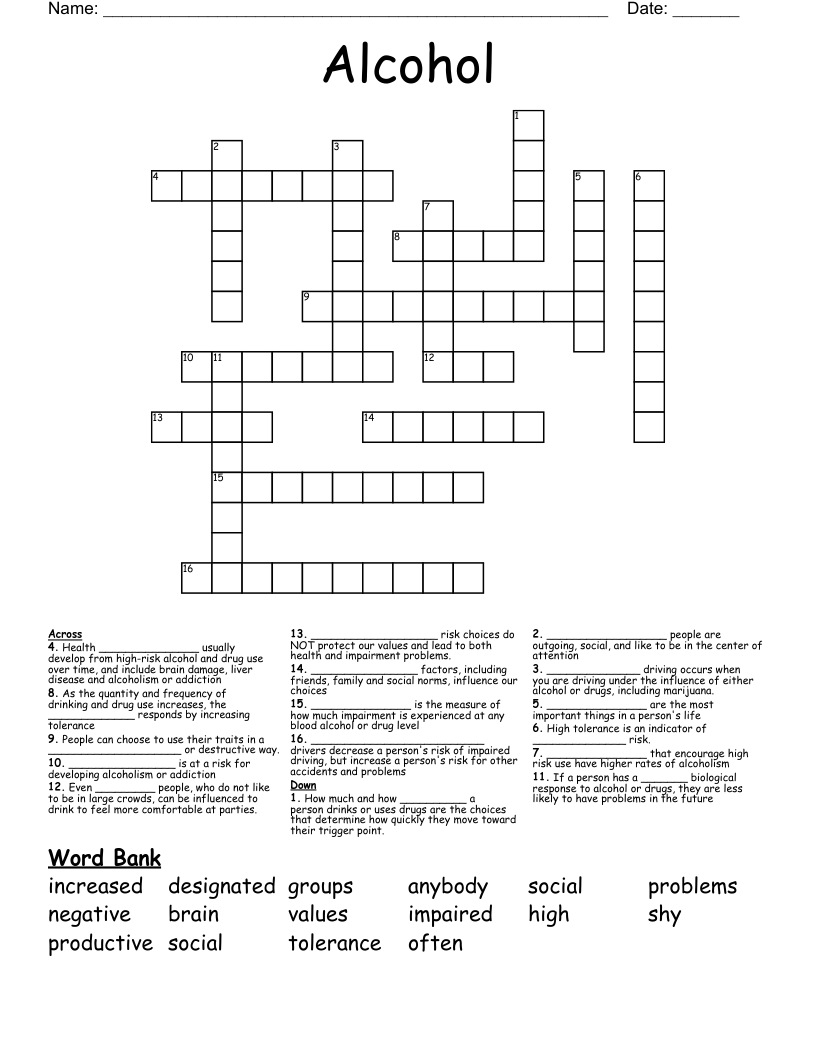 Alcohol Crossword WordMint