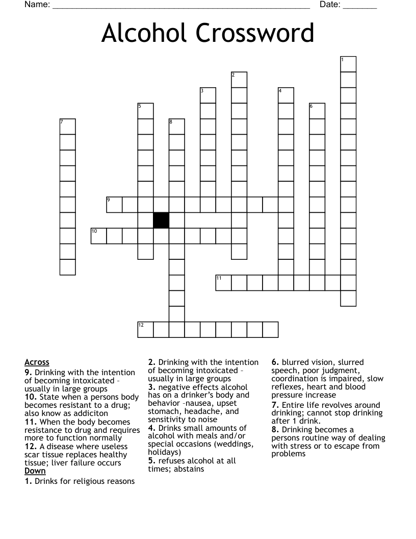 Alcohol Crossword WordMint