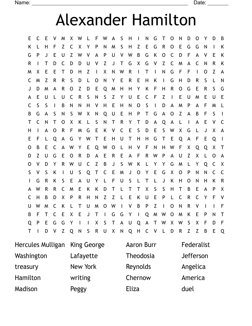 Alexander Hamilton Word Search WordMint