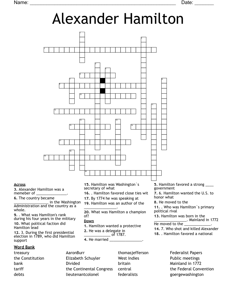 Alexander Hamilton Crossword WordMint