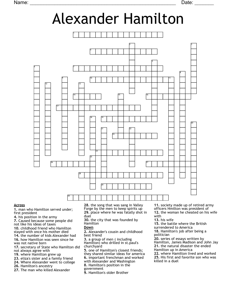 Alexander Hamilton Word Search WordMint