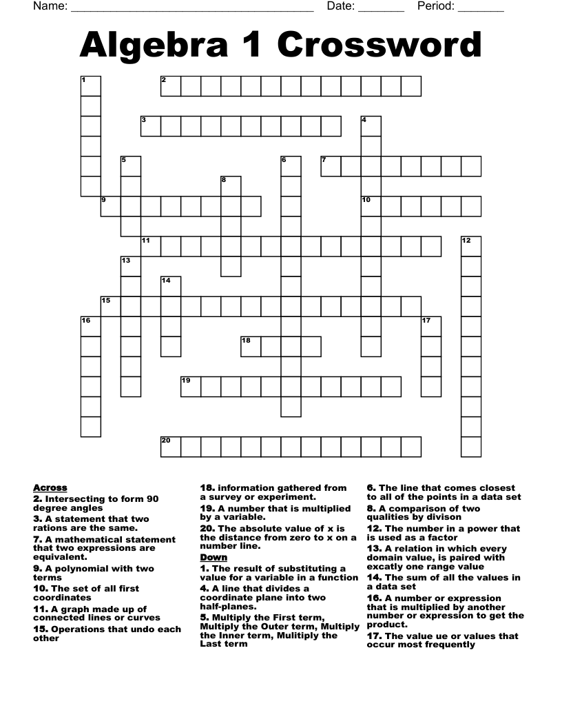 Algebra 1 Crossword - WordMint