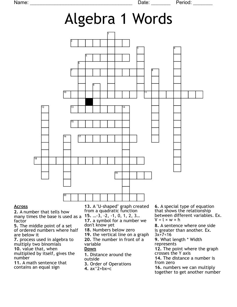 Algebra 1 Words Crossword - WordMint