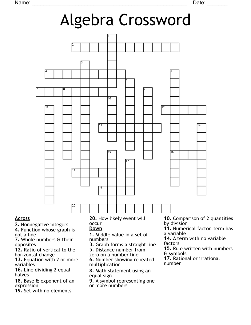 Algebra Crossword WordMint