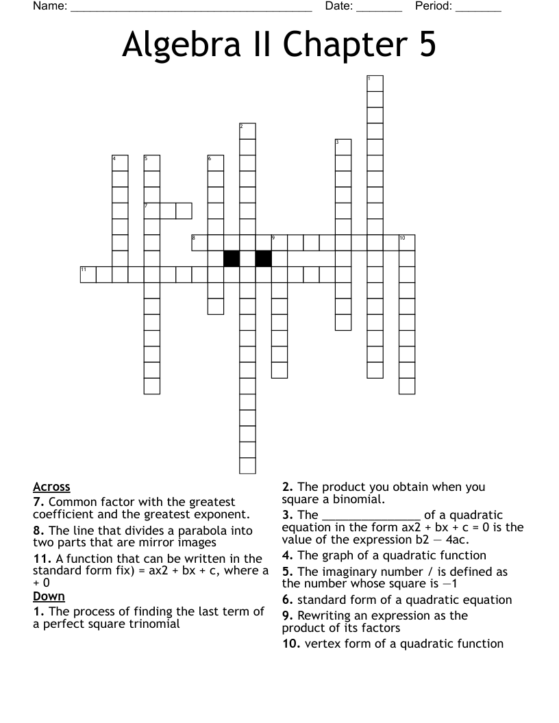 Algebra 2 crossword puzzle - WordMint