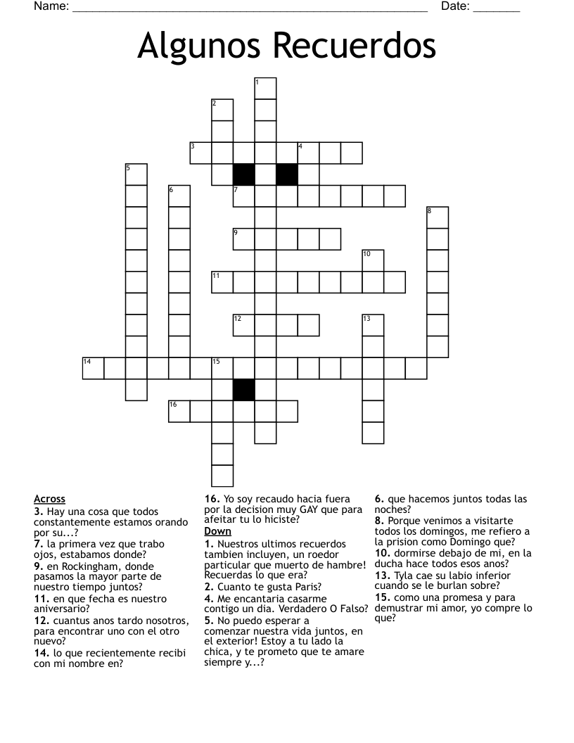 Algunos Recuerdos Crossword WordMint