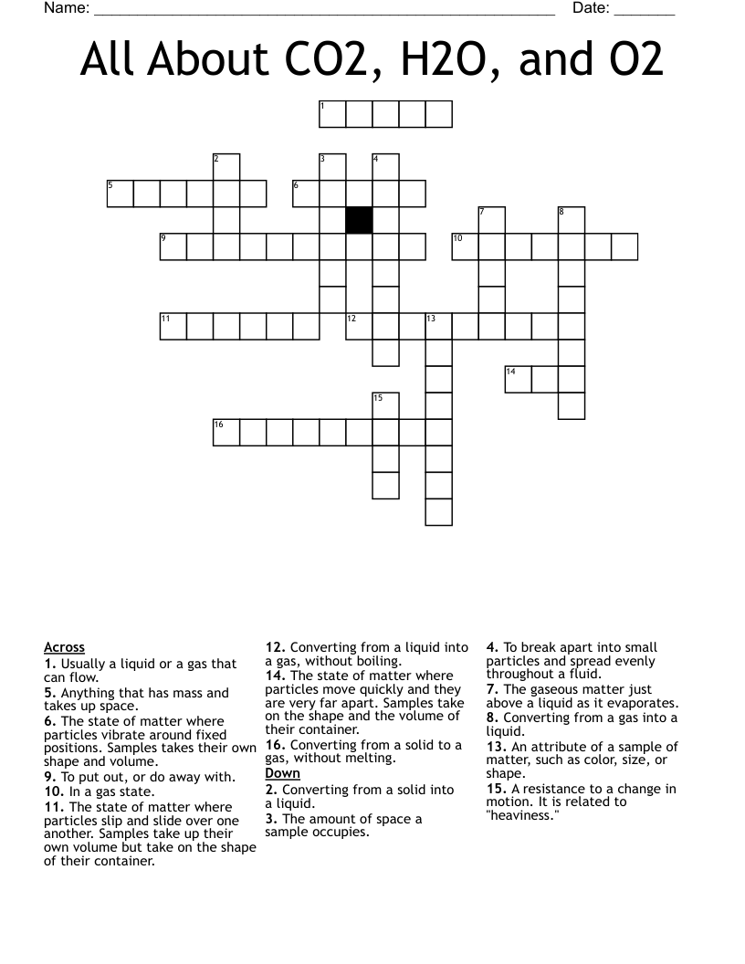 All About CO2, H2O, and O2 Crossword WordMint