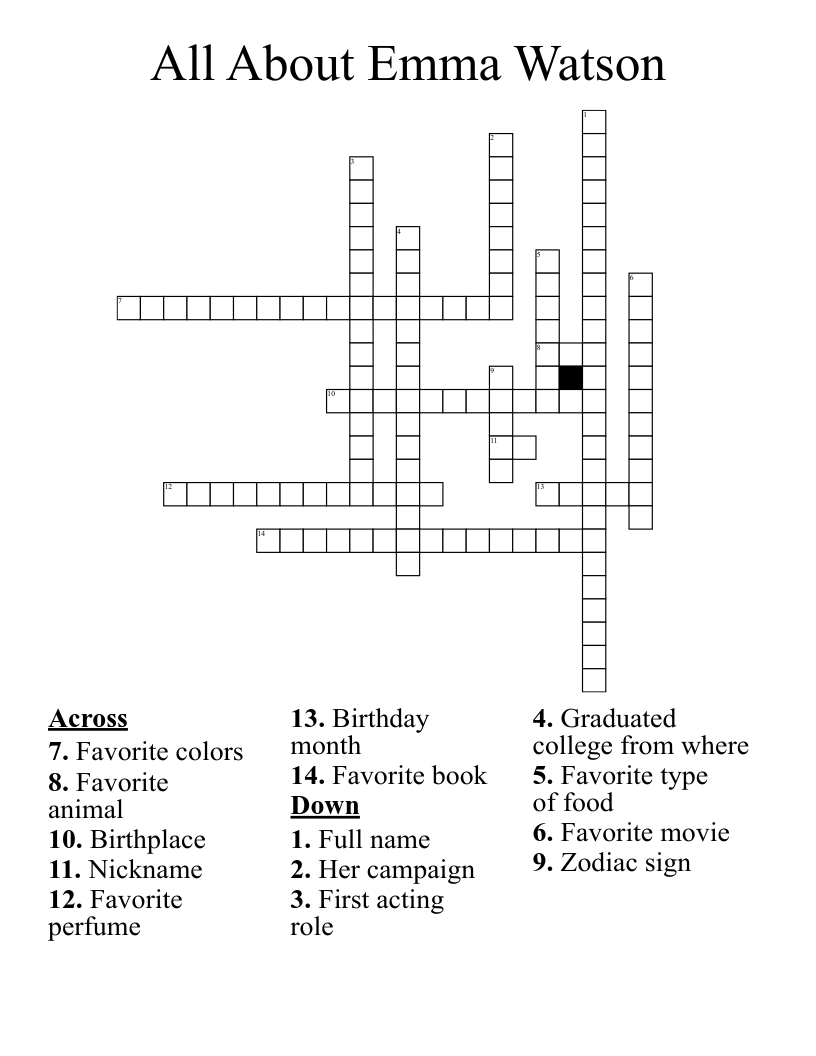 All About Emma Watson Crossword WordMint