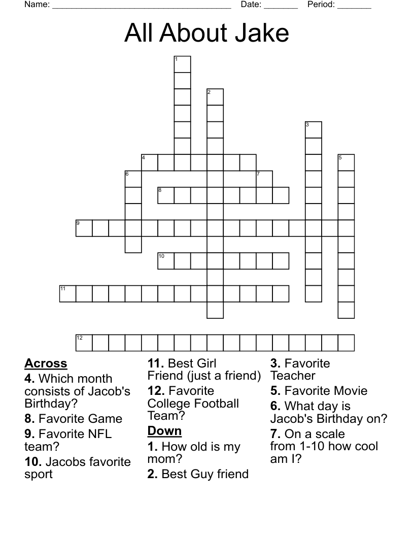All About Jake Crossword WordMint